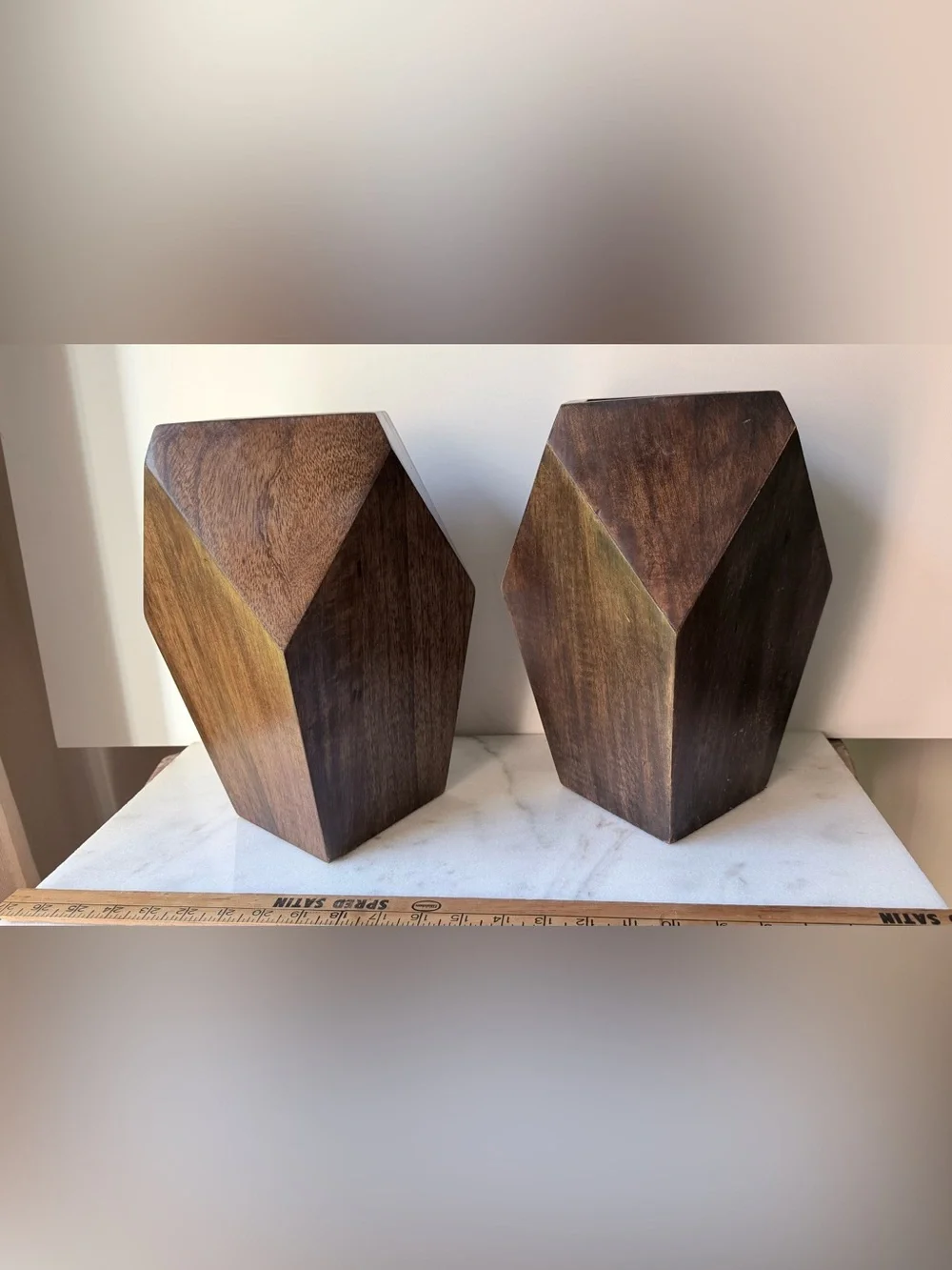 Handcrafted Geometric Wooden vase planter set of 2